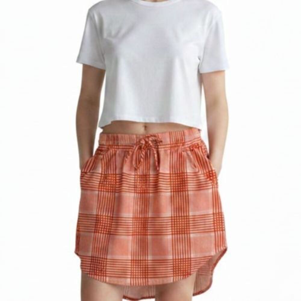 NEW Never A Wallflower Fire Orange Plaid Track Mini Skirt Women Size XS White